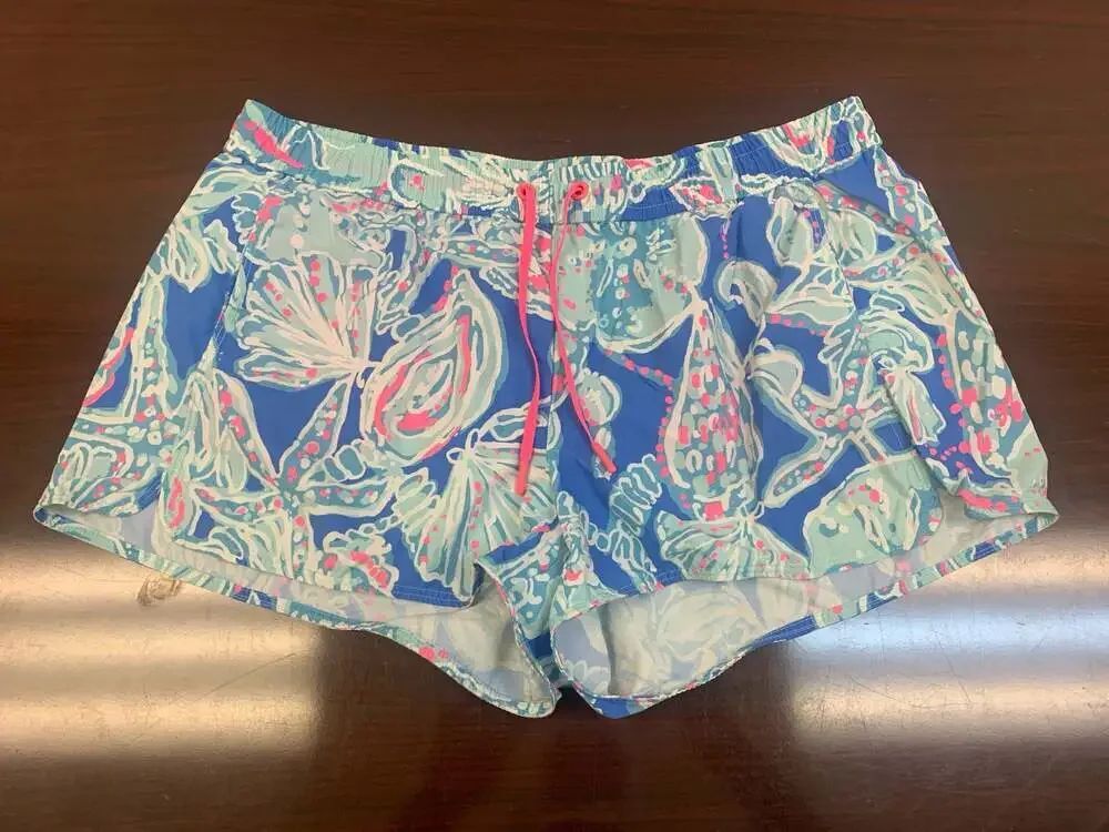 Lilly Pulitzer Bay Blue Into The Deep Luxletic Athletic Shorts Large